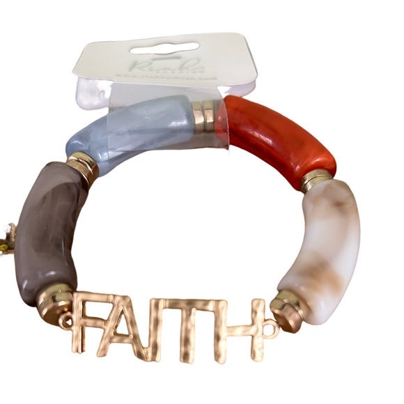 New FAITH Resin Tubular MultiColor Stretch Bracelet - Picture 3 of 5
